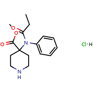 Chemical structure of methyl 4-(N-phenylpropionamido)piperidine-4-carboxylate hydrochloride , CAS 61085-87-8, AChemBlock Q65413