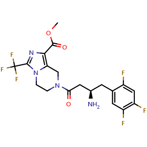 Chemical structure of methyl (R)-7-(3-amino-4-(2,4,5-trifluorophenyl)butanoyl)-3-(trifluoromethyl)-5,6,7,8-tetrahydroimidazo[1,5-a]pyrazine-1-carboxylate , CAS 1256756-88-3, AChemBlock Q65423