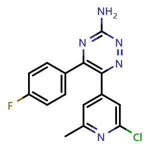 Chemical structure of 6-(2-chloro-6-methylpyridin-4-yl)-5-(4-fluorophenyl)-1,2,4-triazin-3-amine , CAS 1321514-06-0, AChemBlock Q65447