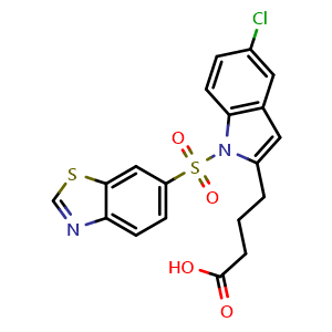 Chemical structure of 4-(1-(benzo[d]thiazol-6-ylsulfonyl)-5-chloro-1H-indol-2-yl)butanoic acid , CAS 927961-18-0, AChemBlock Q65451