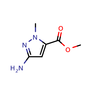 Chemical structure of methyl 3-amino-1-methyl-1H-pyrazole-5-carboxylate , CAS 89088-56-2, AChemBlock Q65483