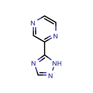 Chemical structure of 2-(1H-1,2,4-triazol-5-yl)pyrazine , CAS 130612-31-6, AChemBlock Q65485