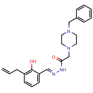 Chemical structure of (E)-N'-(3-allyl-2-hydroxybenzylidene)-2-(4-benzylpiperazin-1-yl)acetohydrazide , CAS 315183-21-2, AChemBlock Q65500