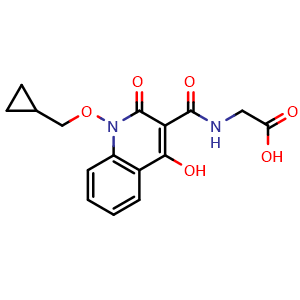 Chemical structure of (1-(cyclopropylmethoxy)-4-hydroxy-2-oxo-1,2-dihydroquinoline-3-carbonyl)glycine , CAS 1616690-16-4, AChemBlock Q65515