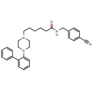 Chemical structure of 6-(4-([1,1'-biphenyl]-2-yl)piperazin-1-yl)-N-(4-cyanobenzyl)hexanamide , CAS 1052147-86-0, AChemBlock Q65518