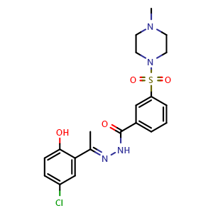 Chemical structure of (E)-N'-(1-(5-chloro-2-hydroxyphenyl)ethylidene)-3-((4-methylpiperazin-1-yl)sulfonyl)benzohydrazide , CAS 1423715-37-0, AChemBlock Q65521