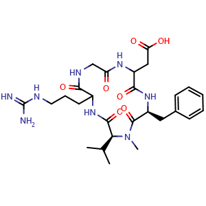 Chemical structure of 2-((5S,8S)-5-benzyl-11-(3-guanidinopropyl)-8-isopropyl-7-methyl-3,6,9,12,15-pentaoxo-1,4,7,10,13-pentaazacyclopentadecan-2-yl)acetic acid , CAS 188968-51-6, AChemBlock Q65534