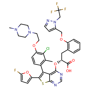 (R)-2-((5-(3-chloro-2-methyl-4-(2-(4-methylpiperazin-1-yl)ethoxy)phenyl)-6-(5-fluorofuran-2-yl)thieno[2,3-d]pyrimidin-4-yl)oxy)-3-(2-((1-(2,2,2-trifluoroethyl)-1H-pyrazol-5-yl)methoxy)phenyl)propanoic acid