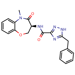 Chemical structure of (S)-5-benzyl-N-(5-methyl-4-oxo-2,3,4,5-tetrahydrobenzo[b][1,4]oxazepin-3-yl)-1H-1,2,4-triazole-3-carboxamide , CAS 1622848-92-3, AChemBlock Q65628