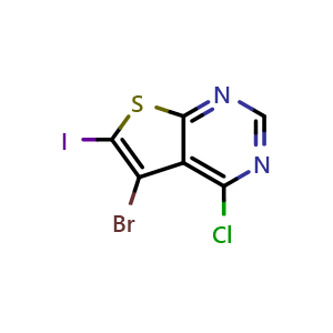 Chemical structure of 5-Bromo-4-chloro-6-iodothieno[2,3-d]pyrimidine , CAS 1799610-89-1, AChemBlock Q65653