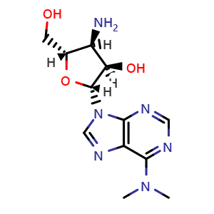 Chemical structure of (2R,3R,4S,5S)-4-amino-2-(6-(dimethylamino)-9H-purin-9-yl)-5-(hydroxymethyl)tetrahydrofuran-3-ol , CAS 58-60-6, AChemBlock Q65656