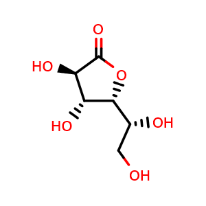 Chemical structure of (3R,4R,5R)-5-((R)-1,2-dihydroxyethyl)-3,4-dihydroxydihydrofuran-2(3H)-one , CAS 1198-69-2, AChemBlock Q65658