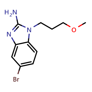 Chemical structure of 5-bromo-1-(3-methoxypropyl)-1H-benzo[d]imidazol-2-amine , CAS 1156930-01-6, AChemBlock Q65664