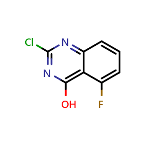 Chemical structure of 2-chloro-5-fluoroquinazolin-4-ol , CAS 769158-32-9, AChemBlock Q65666