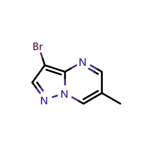 Chemical structure of 3-bromo-6-methylpyrazolo[1,5-a]pyrimidine , CAS 1263060-64-5, AChemBlock Q65667