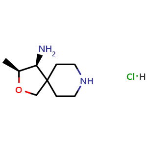 Chemical structure of (3S,4S)-3-methyl-2-oxa-8-azaspiro[4.5]decan-4-amine hydrochloride , CAS 2055760-51-3, AChemBlock Q65668