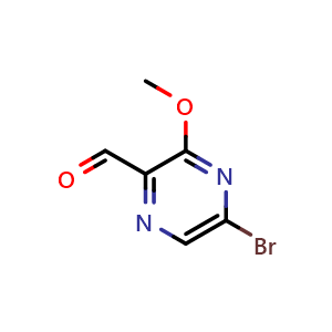 Chemical structure of 5-bromo-3-methoxypyrazine-2-carbaldehyde , CAS 2288709-85-1, AChemBlock Q65671