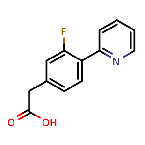 Chemical structure of 2-(3-fluoro-4-(pyridin-2-yl)phenyl)acetic acid , CAS 2288709-38-4, AChemBlock Q65673