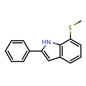 Chemical structure of 7-(methylthio)-2-phenyl-1H-indole , CAS 2288709-77-1, AChemBlock Q65675