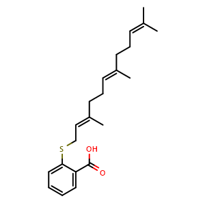 Chemical structure of 2-(((2E,6E)-3,7,11-trimethyldodeca-2,6,10-trien-1-yl)thio)benzoic acid , CAS 162520-00-5, AChemBlock Q65695