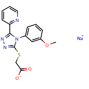 Chemical structure of sodium 2-((4-(3-methoxyphenyl)-5-(pyridin-2-yl)-4H-1,2,4-triazol-3-yl)thio)acetate , CAS 1459687-96-7, AChemBlock Q65721