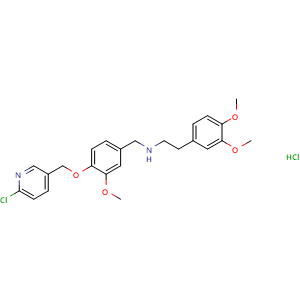 Chemical structure of N-(4-((6-chloropyridin-3-yl)methoxy)-3-methoxybenzyl)-2-(3,4-dimethoxyphenyl)ethan-1-amine hydrochloride , CAS 1052532-15-6, AChemBlock Q65729