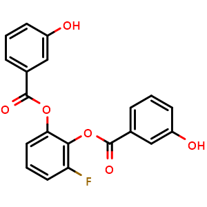 Chemical structure of 3-fluoro-1,2-phenylene bis(3-hydroxybenzoate) , CAS 1223397-11-2, AChemBlock Q65740