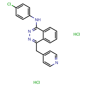 Chemical structure of N-(4-chlorophenyl)-4-(pyridin-4-ylmethyl)phthalazin-1-amine dihydrochloride , CAS 212141-51-0, AChemBlock Q65745