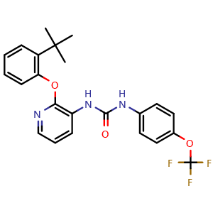 Chemical structure of 1-(2-(2-(tert-butyl)phenoxy)pyridin-3-yl)-3-(4-(trifluoromethoxy)phenyl)urea , CAS 870544-59-5, AChemBlock Q65754