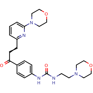 Chemical structure of 1-[2-(Morpholin-4-yl)ethyl]-3-[4-[3-[6-(morpholin-4-yl)pyridin-2-yl]acryloyl]phenyl]urea , CAS 867164-40-7, AChemBlock Q65777