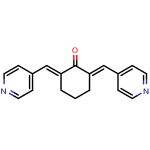 Chemical structure of (2E,6E)-2,6-bis(pyridin-4-ylmethylene)cyclohexan-1-one , CAS 871361-88-5, AChemBlock Q65784