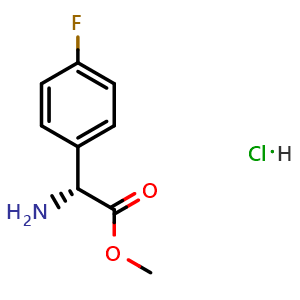 Chemical structure of methyl (R)-2-amino-2-(4-fluorophenyl)acetate hydrochloride , CAS 439213-22-6, AChemBlock Q65828