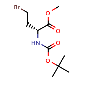 Chemical structure of methyl (R)-4-bromo-2-((tert-butoxycarbonyl)amino)butanoate , CAS 177472-33-2, AChemBlock Q65838