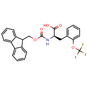 Chemical structure of (R)-2-((((9H-fluoren-9-yl)methoxy)carbonyl)amino)-3-(2-(trifluoromethoxy)phenyl)propanoic acid , CAS 1260587-36-7, AChemBlock Q65878