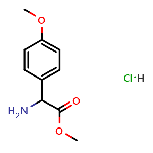 Chemical structure of methyl 2-amino-2-(4-methoxyphenyl)acetate hydrochloride , CAS 13226-99-8, AChemBlock Q65899