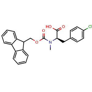 Chemical structure of (R)-2-((((9H-fluoren-9-yl)methoxy)carbonyl)(methyl)amino)-3-(4-chlorophenyl)propanoic acid , CAS 1217779-77-5, AChemBlock Q65900