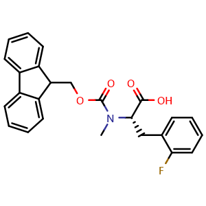 Chemical structure of (S)-2-((((9H-fluoren-9-yl)methoxy)carbonyl)(methyl)amino)-3-(2-fluorophenyl)propanoic acid , CAS 2109724-64-1, AChemBlock Q65919