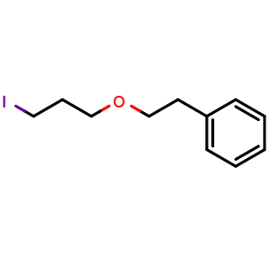 Chemical structure of (2-(3-iodopropoxy)ethyl)benzene , CAS 166962-31-8, AChemBlock Q65989