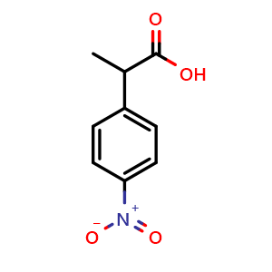 Chemical structure of 2-(4-nitrophenyl)propanoic acid , CAS 19910-33-9, AChemBlock Q66017