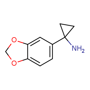 Chemical structure of 1-(benzo[d][1,3]dioxol-5-yl)cyclopropan-1-amine , CAS 1038388-99-6, AChemBlock Q66025