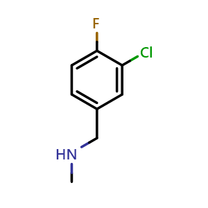 Chemical structure of 1-(3-chloro-4-fluorophenyl)-N-methylmethanamine , CAS 381236-43-7, AChemBlock Q66040