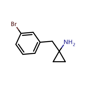 Chemical structure of 1-(3-bromobenzyl)cyclopropan-1-amine , CAS 1249810-91-0, AChemBlock Q66073