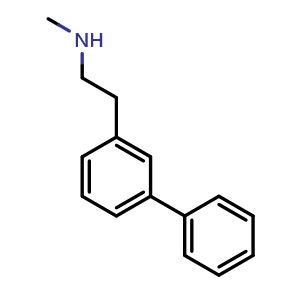 Chemical structure of 2-([1,1'-biphenyl]-3-yl)-N-methylethan-1-amine , CAS 1895653-59-4, AChemBlock Q66101
