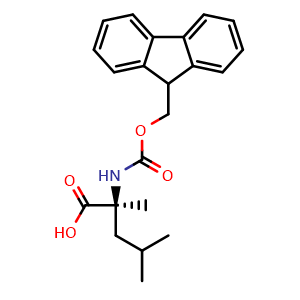 Chemical structure of (S)-2-((((9H-fluoren-9-yl)methoxy)carbonyl)amino)-2,4-dimethylpentanoic acid , CAS 312624-65-0, AChemBlock Q66111
