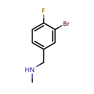 Chemical structure of 1-(3-bromo-4-fluorophenyl)-N-methylmethanamine , CAS 216873-74-4, AChemBlock Q66119