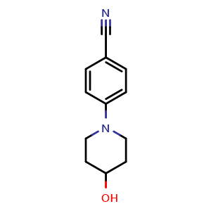 Chemical structure of 4-(4-hydroxypiperidin-1-yl)benzonitrile , CAS 79421-43-5, AChemBlock Q66121