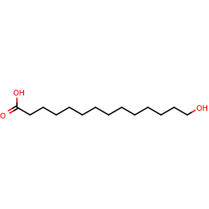 Chemical structure of 14-hydroxytetradecanoic acid , CAS 17278-74-9, AChemBlock Q66142