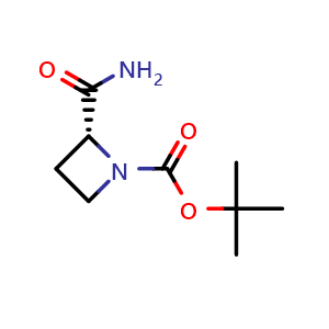 Chemical structure of tert-butyl (R)-2-carbamoylazetidine-1-carboxylate , CAS 1821766-24-8, AChemBlock Q66176