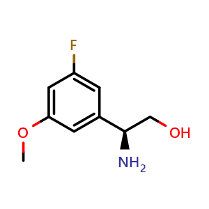 Chemical structure of (S)-2-amino-2-(3-fluoro-5-methoxyphenyl)ethan-1-ol , CAS 1212981-84-4, AChemBlock Q66183