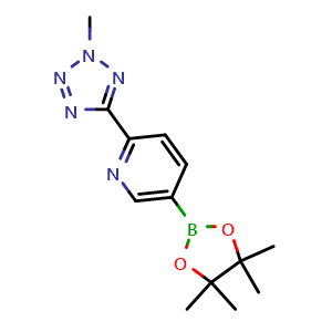 Chemical structure of 2-(2-methyl-2H-tetrazol-5-yl)-5-(4,4,5,5-tetramethyl-1,3,2-dioxaborolan-2-yl)pyridine , CAS 1056039-83-8, AChemBlock Q66186